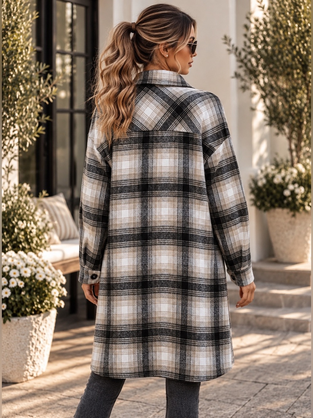 NWT Plaid Button Down Shacket Jacket Long Sleeve Coat With Pockets - Fall Jacket - Picture 2 of 2